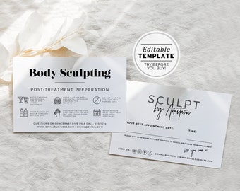 Minimalist Body Sculpting Post-Treatment Care, Appointment Card Template, Editable AfterCare | EDITABLE TEMPLATE  #055 #043 Mr White