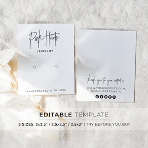 Editable Earring Display Card Template Minimalist, 3 Sizes - 2x2.5" / 2.5x2.5" / 2.5x3" | EDITABLE TEMPLATE #050 #043 Juliette