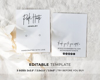 Editable Earring Display Card Template Minimalist, 3 Sizes - 2x2.5" / 2.5x2.5" / 2.5x3" | EDITABLE TEMPLATE #050 #043 Juliette