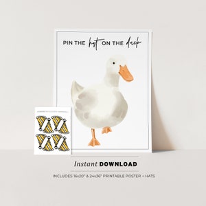 Pin the Hat on the Duck Kids Party Game Printable Poster, Birthday Party Game, INSTANT DOWNLOAD