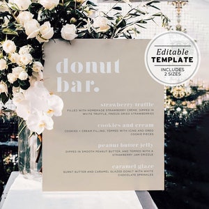 Skandi minimalistische Donut Bar Menü Zeichen Vorlage, Donut Menü Vorlage druckbar, Bar Menü druckbare bearbeitbare Vorlage #047