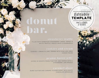 Scandi Minimalist Donut Bar Menu Sign Template, Donut Menu Template Printable, Bar Menu Printable Editable Template #047