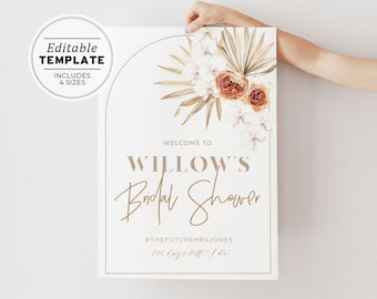 Palms & Roses Bridal Shower Party Welcome Sign, Boho Minimalist, Editable Welcome Sign, Edit and Print, Printable #024