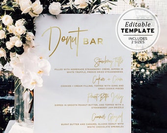 Juliette Gold Minimalist Donut Bar Menu Sign Template, Donut Menu Template Printable, Bar Menu Printable Editable Template #017