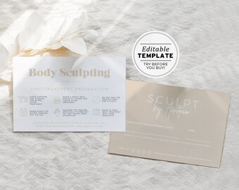 Minimalist Body Sculpting Post-Treatment Care, Appointment Card Template, Editable AfterCare | EDITABLE TEMPLATE #053 #043 Scandi Minimalist