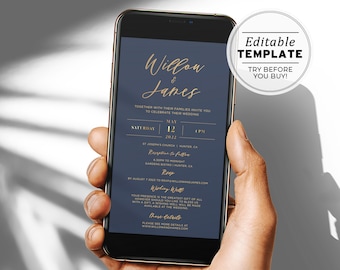 Classic Navy & Gold Weding Digital e-Invite | EDITABLE TEMPLATE #012