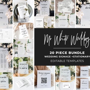 Mr White Minimalist Wedding Signs Bundle, Editable Wedding Templates, Printable Wedding Reception Signs, Wedding Reception Bundle #001