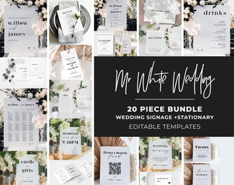 Mr White Minimalist Wedding Signs Bundle, Editable Wedding Templates, Printable Wedding Reception Signs, Wedding Reception Bundle #001