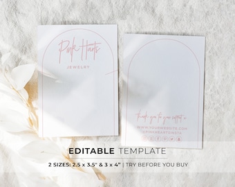 Editable Necklace Display Card Template, 2 sizes: 2.5x3.5" / 3x4" #037 #043 Blush Arch