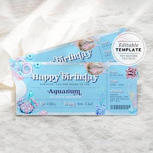 Printable Aquarium Ticket Birthday Gift Template, Surprise Gift Certificate | EDITABLE TEMPLATE #082