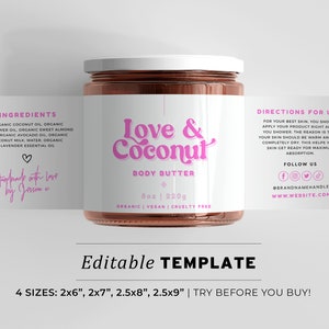 Kylie Pink Wrap Around Jar Label Template - 4 Sizes: 2x6&quot; / 2x7&quot;/ 2.5x8&quot; / 2.5x9&quot; | EDITABLE TEMPLATE #060 #043