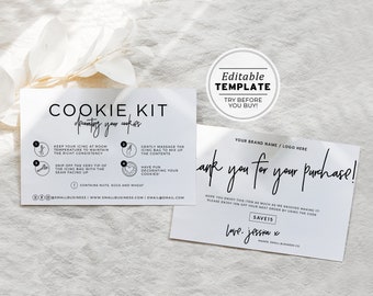 Juliette Minimalist DIY Cookie Kit Instructions and Thank You Card, Thank You Package Insert | EDITABLE TEMPLATE #050 #043