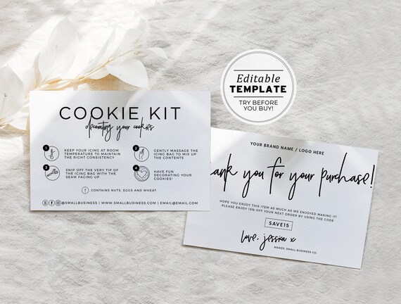 Juliette Minimalist DIY Cookie Kit Instructions and Thank You Card