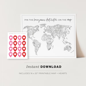Pin the Heart on the Honeymoon Destination Game Printable Poster, Hens Night Game, INSTANT DOWNLOAD
