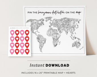 Pin the Heart on the Honeymoon Destination Game Printable Poster, Hens Night Game, INSTANT DOWNLOAD