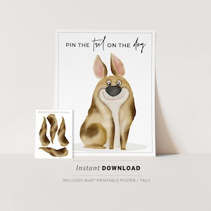 Pin the Tail on the Doggy Kids Party Game Printable Poster, Birthday Party Game, INSTANT DOWNLOAD
