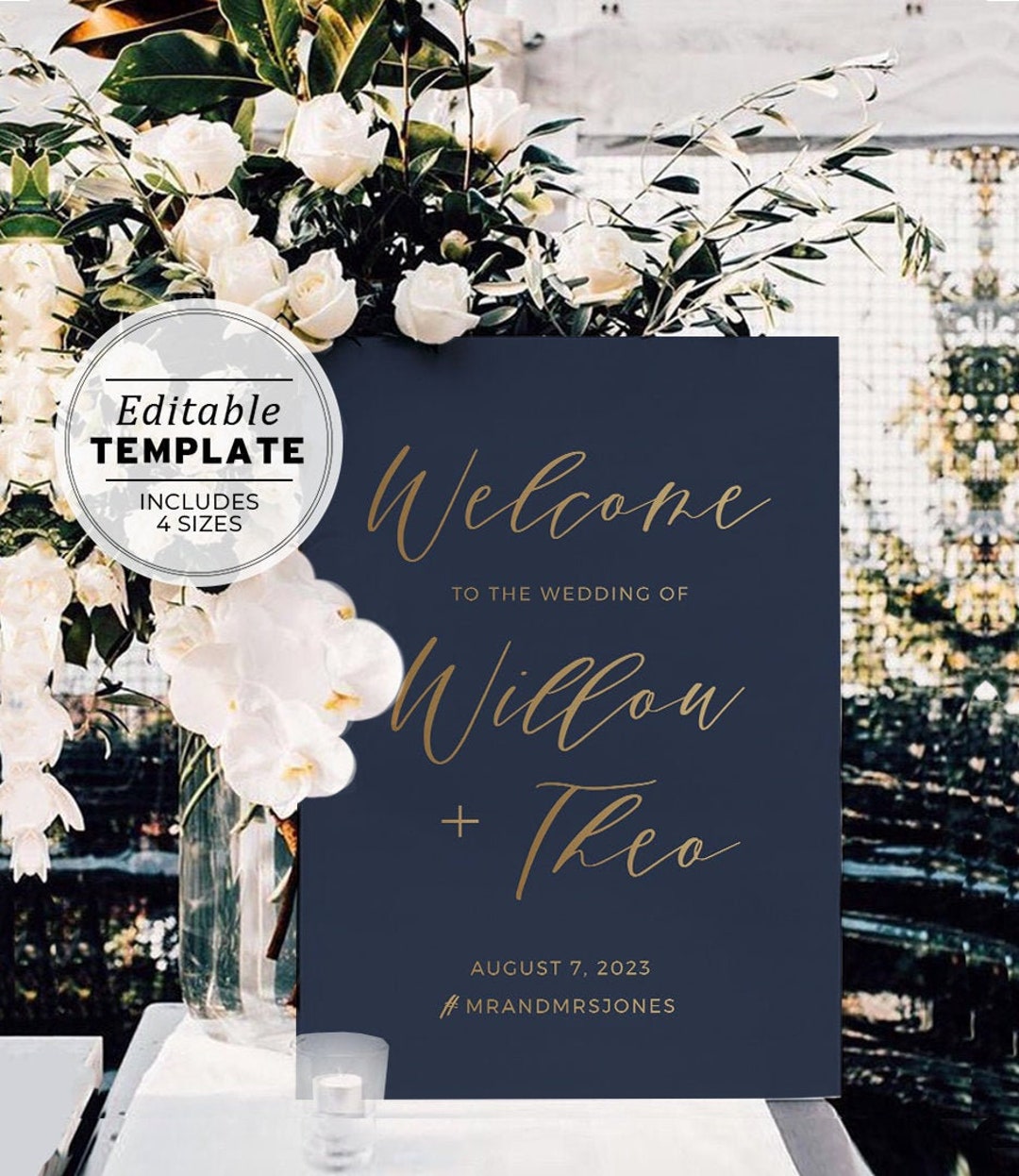 Classic Navy &amp; Gold Wedding Welcome Sign Template Printable #012 - Etsy