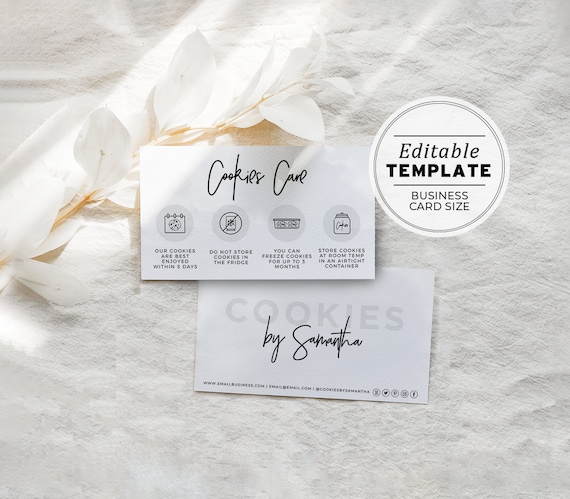 Minimalist Cookies Care Card - Business Card Size | EDITABLE TEMPLATE #050 #043 Juliette