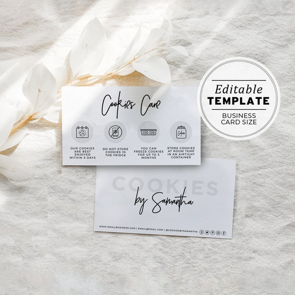 Minimalist Cookies Care Card - Business Card Size | EDITABLE TEMPLATE #050 #043 Juliette