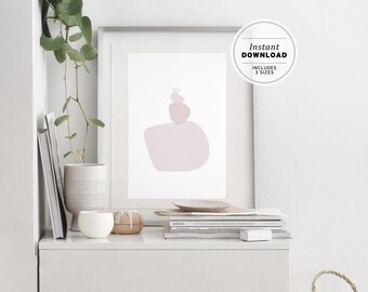 Organica Blush Boulder Stone Balancing Minimalist Abstract Printable Art | INSTANT DOWNLOAD