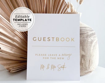 Kiki Minimalist Gold Wedding Guestbook Sign Printable, Wedding Guestbook Sign | EDITABLE TEMPLATE #017