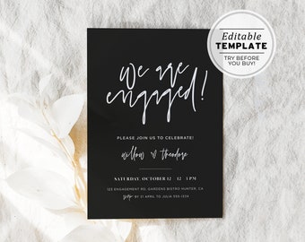 Willow Minimalist Black and White Engagement Party Invitation Printable Template #028