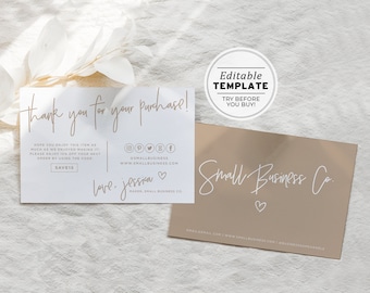 Nue Minimalist Small Business Thank You Card, Thank You Package Insert, Thank You For Your Purchase | EDITABLE TEMPLATE #052 #043