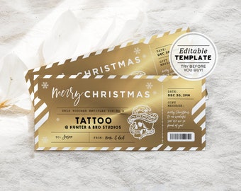 Printable Tattoo Christmas Gift Certificate, Christmas Tattoo Gift Voucher, Santa Certificate, Editable Christmas Coupon Template #082 #094