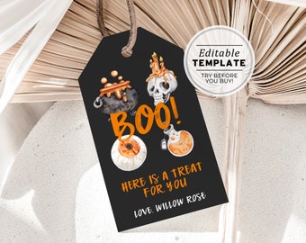 Editable Halloween Favor Tag, Boo Gift Tag, Trick or Treat Favor Tag Template, Halloween Printable