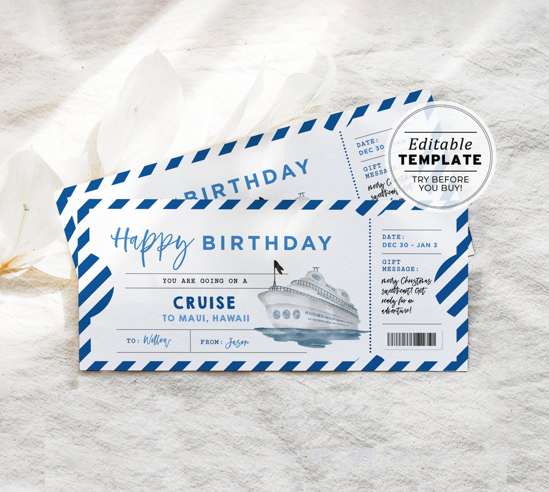 Printable Birthday Cruise Trip Boarding Pass Cruise Voucher Template