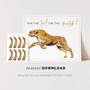 Kids Activities, Pin the Tail on the Cheetah, Kids Party Game, Birthday Party Game, Digital Download, Printable Poster, INSTANT DOWNLOAD