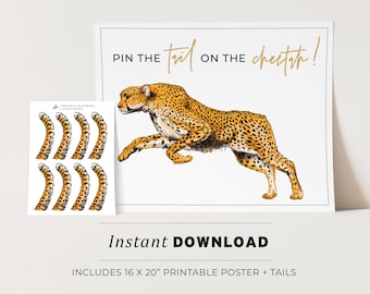 Pin the Tail on the Cheetah Kids Party Game Printable Poster, Birthday Party Game, INSTANT DOWNLOAD