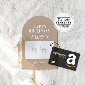 Porta-cartão-presente minimalista Nue Arch, cartão 4x6, presente de aniversário, cartão-presente de aniversário | MODELO EDITÁVEL #038