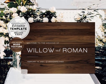 Dark Wood Look Wedding Welcome Sign | EDITABLE TEMPLATE, Printable