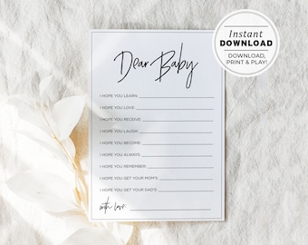 Juliette Minimalist Dear Baby Wishes For Baby, Printable Wishes For Baby Cards, Baby Shower Activity | INSTANT DOWNLOAD #004