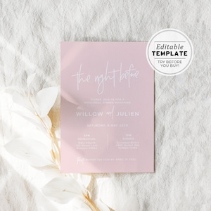 Blush Minimalist Rehearsal Dinner Invite, Printable | EDITABLE TEMPLATE #035