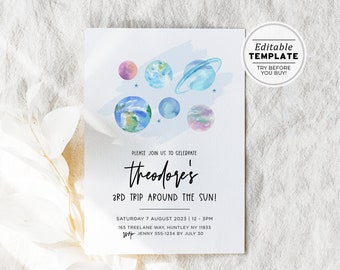 Mini Galaxy Themed Birthday Party Invitation Template | EDITABLE TEMPLATE #076