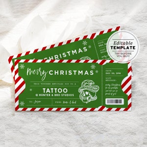 Printable Tattoo Christmas Gift Certificate, Christmas Tattoo Gift Voucher, Santa Certificate, Editable Christmas Coupon Template #082 #093