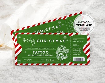 Printable Tattoo Christmas Gift Certificate, Christmas Tattoo Gift Voucher, Santa Certificate, Editable Christmas Coupon Template #082 #093