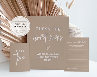 Guess the Sweet Mess Baby Shower Game Sign and Card, Baby Shower Activity | PRINTABLE EDITABLE TEMPLATE #038 Nue