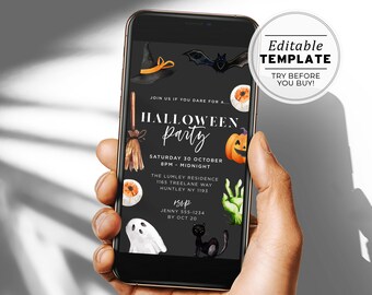 Watercolor Halloween Party Electronic Invite Template, Halloween Party Digital Invitation Template | PRINTABLE EDITABLE TEMPLATE #080