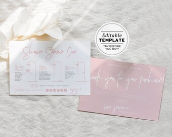 Blush Minimalist Shower Steamer Thank You, Care Instructions Card with Icons, Package Insert | EDITABLE TEMPLATE #051 #043