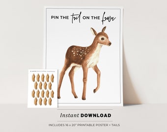 Pin the Tail on the Fawn Kids Party Game, Baby Deer Party Game Printable Poster, Birthday Party Game, INSTANT DOWNLOAD