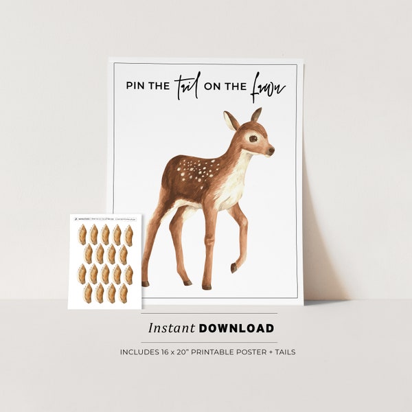 Pin the Tail on the Fawn Kids Party Game, Baby Deer Party Game Printable Poster, Birthday Party Game, INSTANT DOWNLOAD