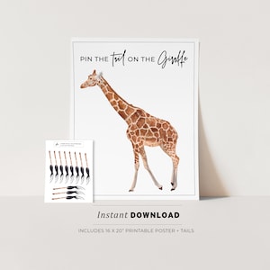 Safari Party Game, Pin the Tail on the Giraffe Printable Poster, Birthday Party Game, INSTANT DOWNLOAD