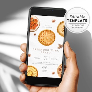 Editable Friendsgiving Dinner Digital Party Invitation, Thanksgiving e-Invite, SMS Evite | EDITABLE TEMPLATE