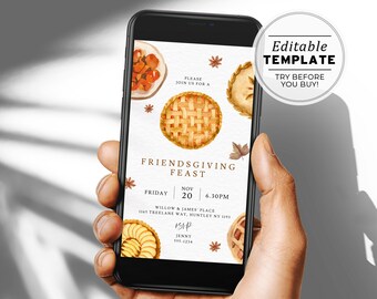 Editable Friendsgiving Dinner Digital Party Invitation, Thanksgiving e-Invite, SMS Evite | EDITABLE TEMPLATE