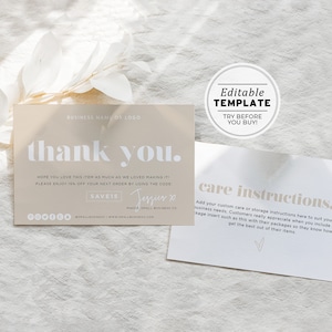 Small Business Thank You and Care Card, Thank You Package Insert, Thank You For Your Purchase, Editable Template #053 #043 Scandi Minimalist