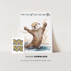 Pin the Hat on the Sea Otter Kids Party Game Printable Poster, Birthday Party Game, INSTANT DOWNLOAD