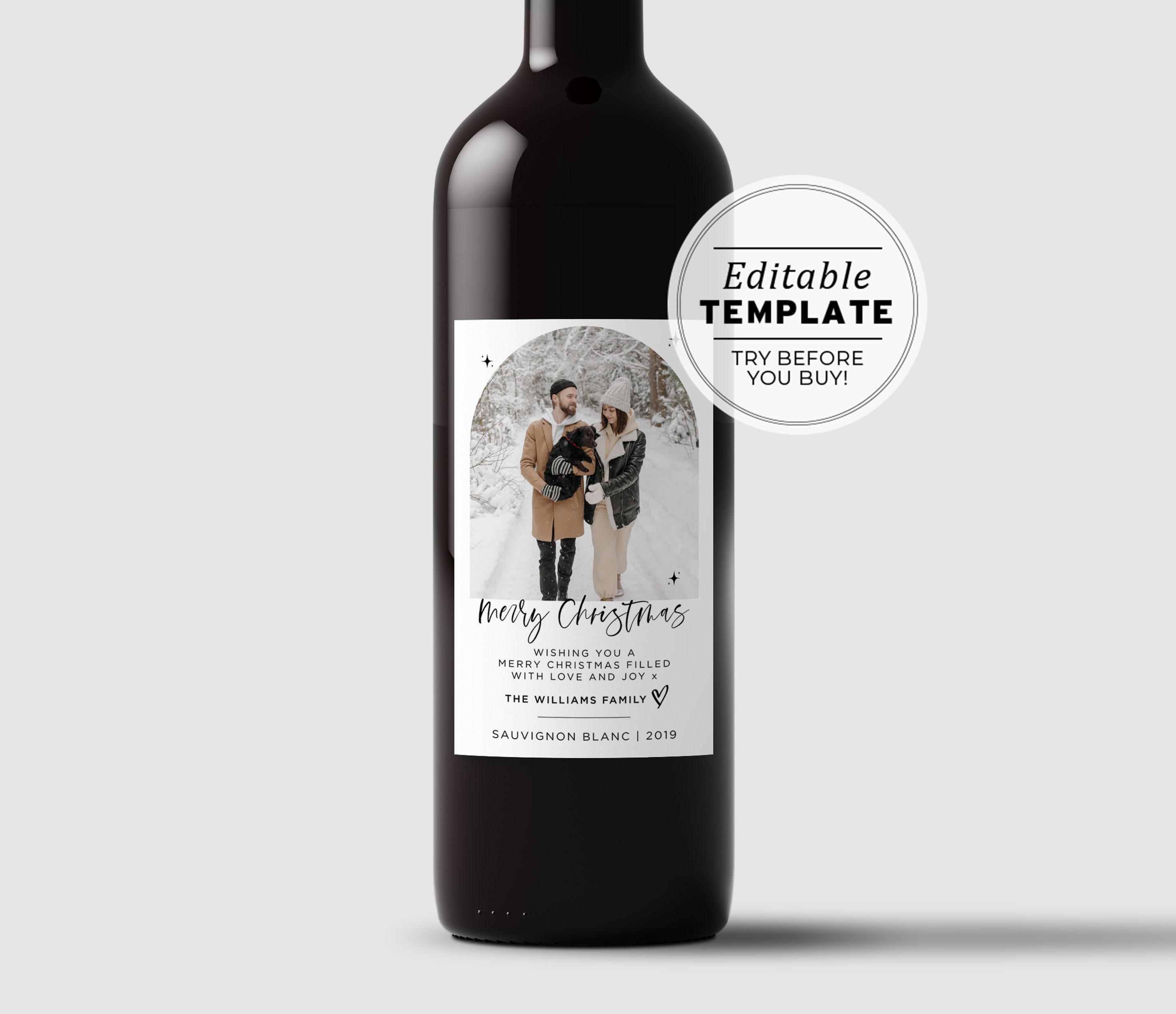 Love 4 photo simple modern personalised gift wine wine label